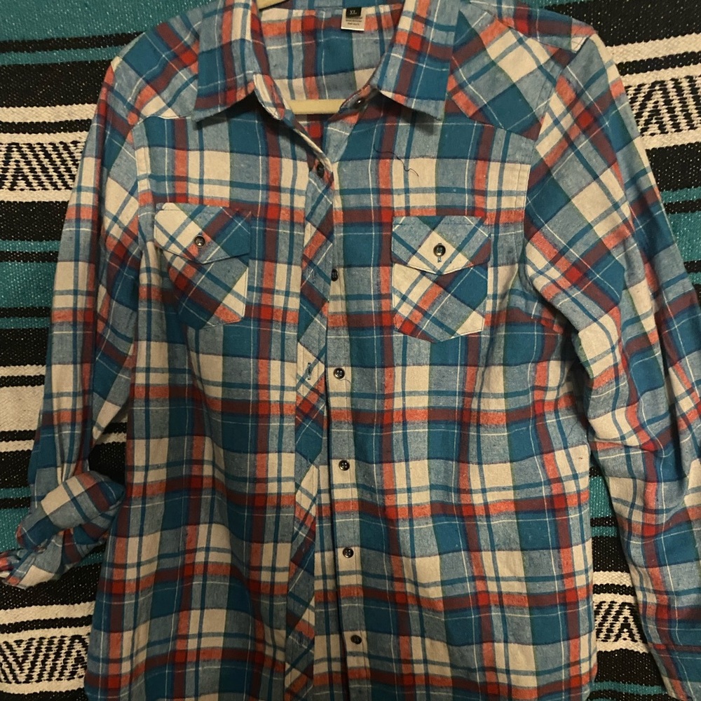Blue white and red flannel